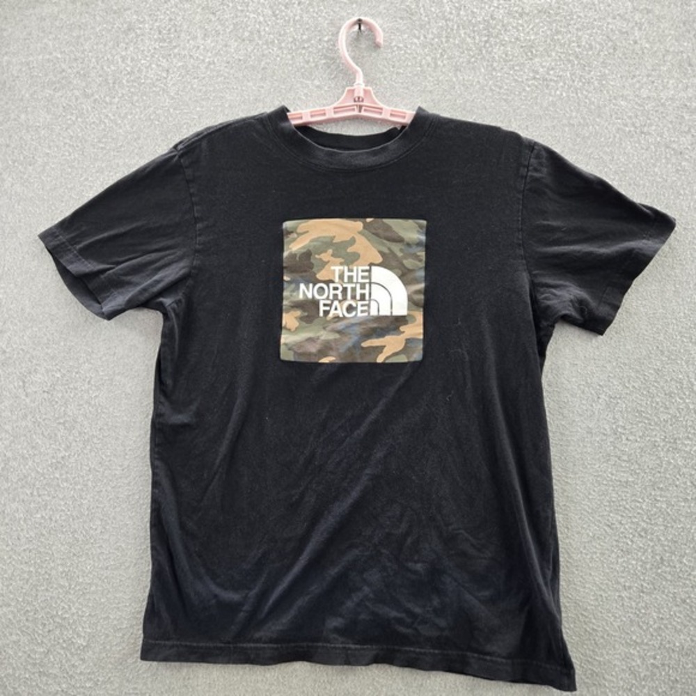 The North Face Men Shirt M‎ Black Camouflage Logo Box Short Sleeve